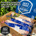 Beef Sirloin Australia BLACK ANGUS GF Grain-Fed MS2+ marbling2+ STEER (young cattle) Jack's Creek frozen STEAK CUTS; 3/8,3/4,1,2 inch (price/kg) - Striploin / New York Strip / Has Luar